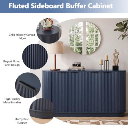 Modern Sideboard Buffet Cabinet with Storage, 59” Curved Credenza,Blue, view 5