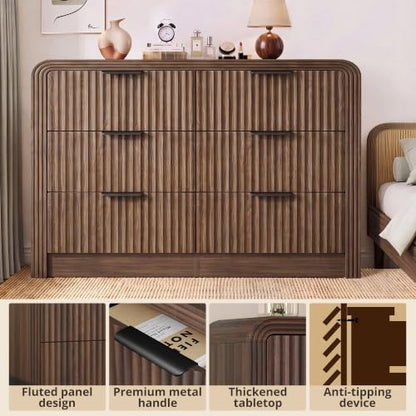 Fluted 6-Drawer Dresser Modern Wood Chest Organizer with Anti-Tip, view 6