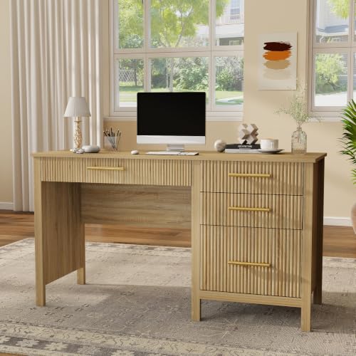 Fluted Executive Desk with Drawers: 54" Oak Home Office Desks, view 2