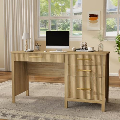 Fluted Executive Desk with Drawers: 54" Oak Home Office Desks, view 2