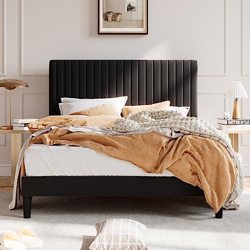 Queen Velvet Platform Bed Black, view 2