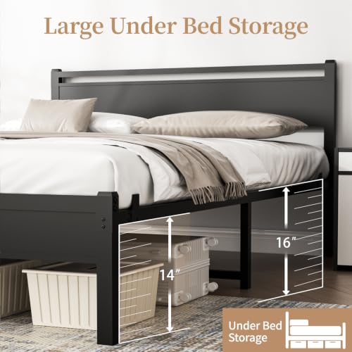 Easy Install 16 Inch Queen Size Bed Frame with Headboard&Footboard, view 4