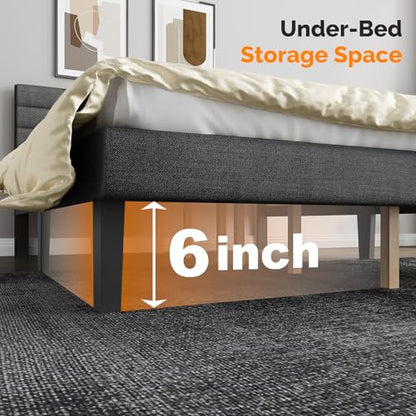 Queen Upholstered Platform Bed Frame with Headboard, Dark Gray Linen, view 8