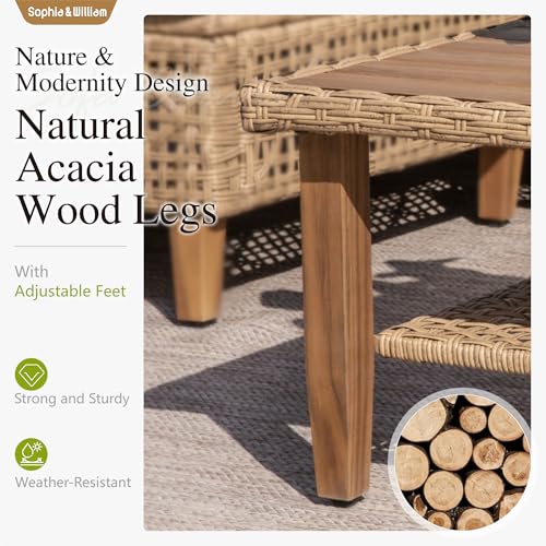 Outdoor Rattan Sofa Set with Thick Cushions & Coffee Table, Weather-Resistant Patio Furniture Set Sectional Couch for Patio Backyard Deck(Beige)