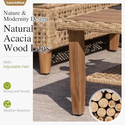 Outdoor Rattan Sofa Set with Thick Cushions & Coffee Table, Weather-Resistant Patio Furniture Set Sectional Couch for Patio Backyard Deck(Beige)