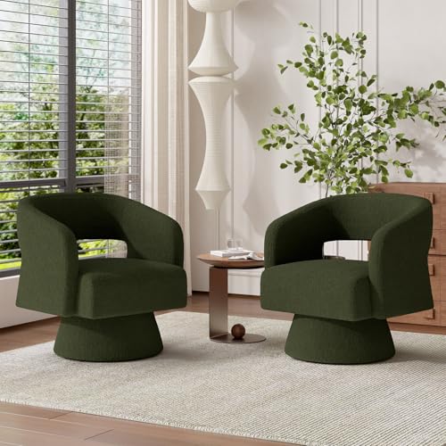 Swivel Barrel Accent Chair Set of 2,Oversized Teddy Upholstered Round Swivel Chairs,Modern Luxury 360 Degree Living Room Vanity Chair for Bedroom Office,Green,2PCS