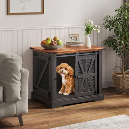 27.5" Dog Crate Furniture with Sliding Doors for Small Dogs Up to 20 lbs, view 2