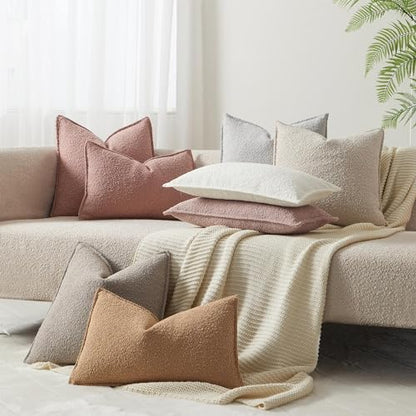 18x18 Pillow Covers Set of 2 Decorative Throw Pillow Covers Case for Couch Sofa Bed Soft Boucle Textured Cushion Covers with Hidden Zipper for Home Decor Living Room,Beige