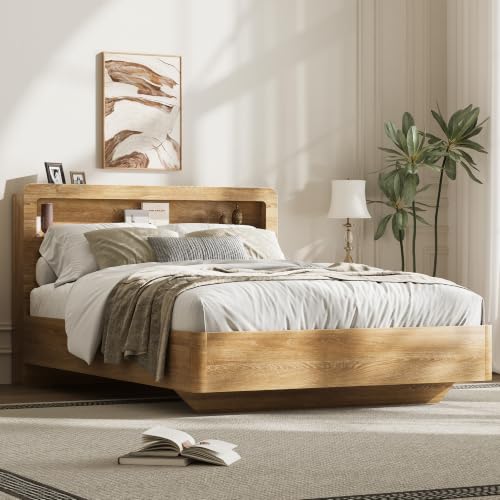 Full Bed Frame with Headboard, Led Lights, No Box Spring Needed, Wooden Slats, view 7
