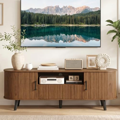 63“ Mid-Century Modern TV Stand with Storage, 1 Drawer, Walnut, view 2