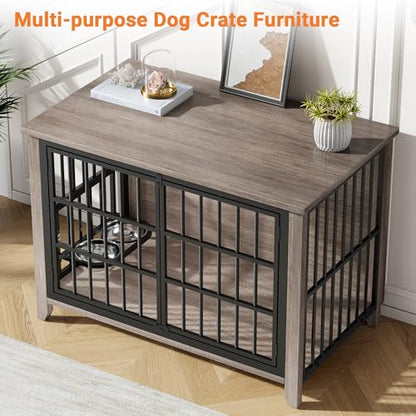 37.7" Wooden Dog Crate Furniture for Medium Dogs, Grey, view 4