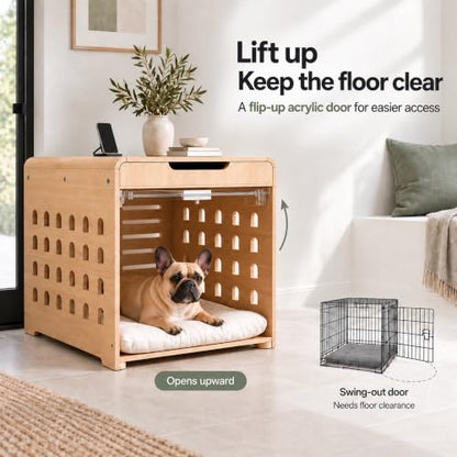 Modern Dog Kennel Furniture Wooden Crate with Charging Station End Table, view 5