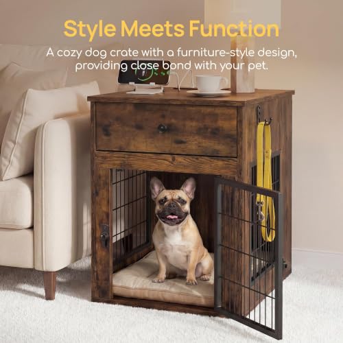 Dog Crate Furniture with Cushion and Charging Station for Indoor, view 4