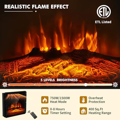 Electric Fireplace TV Stand for 65-80"TV, w/Power Outlets, Black, view 7