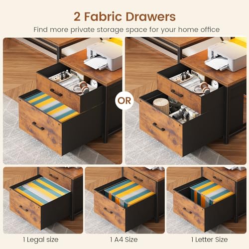 78.7” Large L Shaped Desk with Storage Drawers, Office Desk with File Drawer and Display Cabinet, L Shaped Gaming Desk with Storage, Power Outlet and LED Lights for Home Office, Rustic Brown