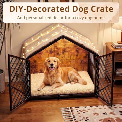 35.4" Dog Crate Furniture with Roof-Shape Frame for Large Dogs, view 5