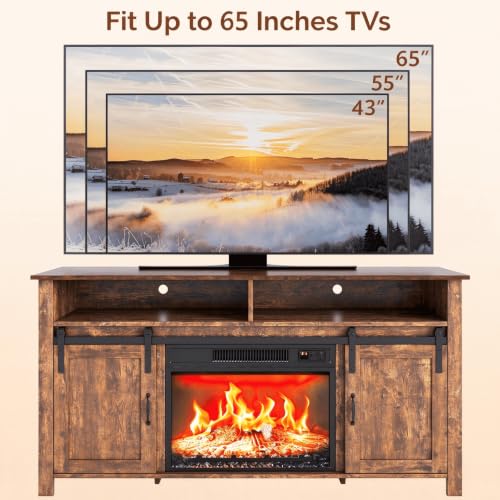 58" Fireplace TV Stand for up to 65" TVs, 1 Package, Farmhouse Brown, view 5