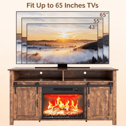 58" Fireplace TV Stand for up to 65" TVs, 1 Package, Farmhouse Brown, view 5