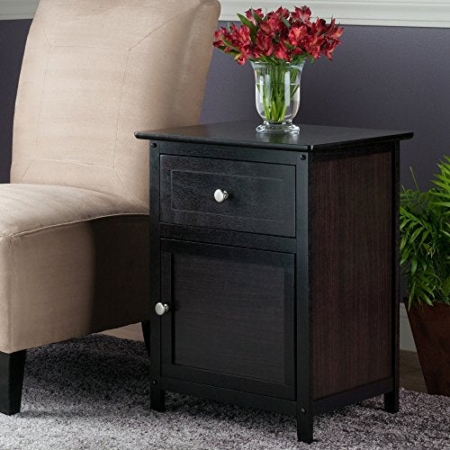 Eugene Accent Table in Espresso, Classic Small Bedside Table for Bedroom, Sturdy Nightstand with Storage, Convenient Furniture for Couch Side, Living Room, Entryway