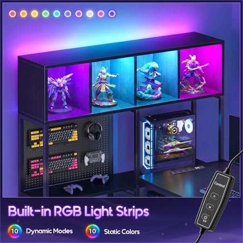 63" L Shaped Gaming Desk with Display Hutch and Large Desktop, Black, view 7