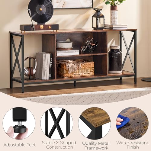 Yaheetech TV Stand for TVs up to 65 Inches, Console Table with Shelves, Farmhouse Media Entertainment Center for Living Room, Rustic Brown