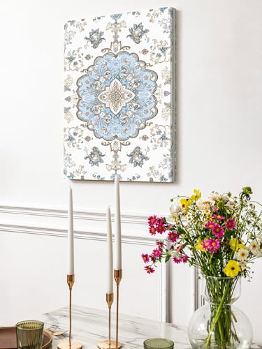 NuYeBiofx Retro Ethnic Floral Canvas Wall Art Prints,40"x28" Framed Picture Artwork Pattern Border Printed Canvas Oil Painting for Living Room Bedroom Office,Ready to Hang