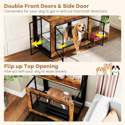 38" Dog Crate Furniture with Storage Shelves, view 4