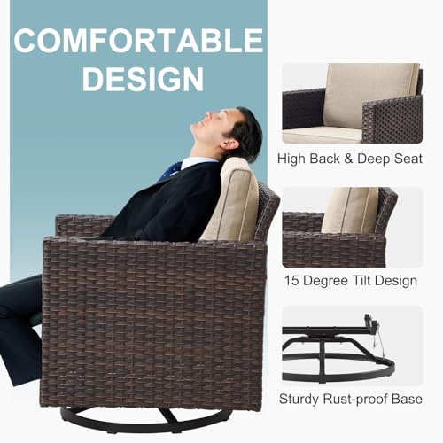 Wicker Chairs Outdoor Bistro Set Oversize Patio Swivel Rocker, Rattan Outdoor Seating Set of 2 Swivel Glider Chairs Wicker Furniture for Porch Deck Backyard with Water-Resistant