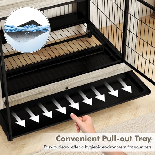 Dog Crate Furniture with Wheels, 38" Modern Dog Cage with 3 Doors, Flip Top Lid, view 7