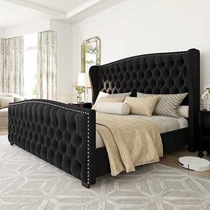 Queen Velvet Wingback Bed Frame, view 2