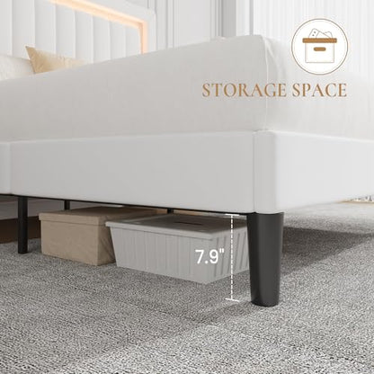 Full Size Velvet Bed Frame with LED Light, White, view 7