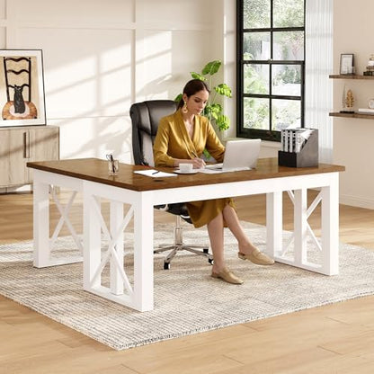 FLEXISPOT 62 x 48 Inch L Shaped Executive Standing Desk with Drawer, Cherry, view 2