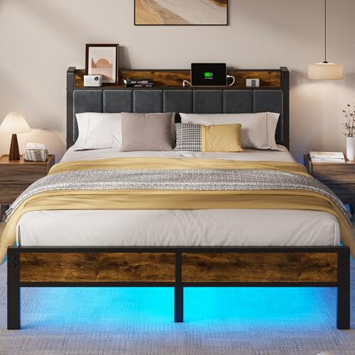 Queen Metal Bed Frame with LED Lights and Storage, view 2
