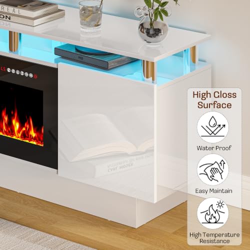 Fireplace TV Stand, 2 Tier 70" tv Stand with 40" Fireplace for Room, view 5