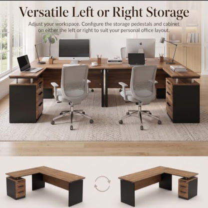 63" L Shaped Executive Desk, Modern Office Desk with 3 Drawers & Locking Storage, view 7