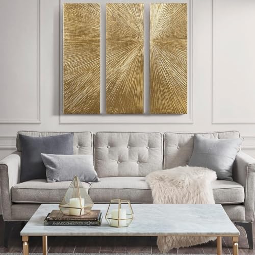 3-pc Modern Sunburst Design Wall Art Set Pictures Resin Dimensional Radiant for Home Decor Decoration Easy Hanging, 15" W X 45" H X 1.25" D