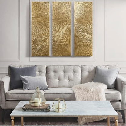 3-pc Modern Sunburst Design Wall Art Set Pictures Resin Dimensional Radiant for Home Decor Decoration Easy Hanging, 15" W X 45" H X 1.25" D