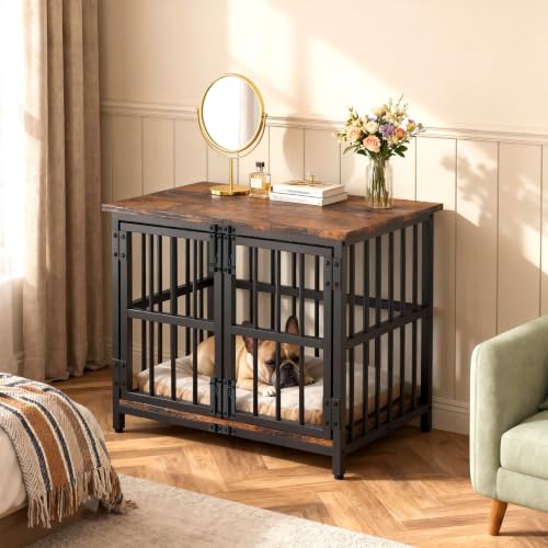 Dog Crate Furniture,31.5" Wooden Dog Kennel with Double Doors, view 6