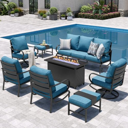 Patio Furniture Set with Fire Pit Table, Peacock Blue, view 2