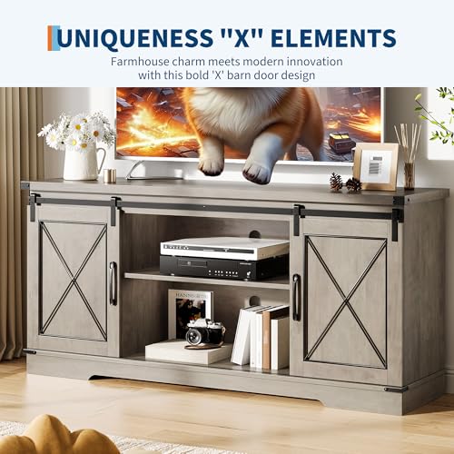 Farmhouse TV Stand for TV up to 65 in and Entertainment Center with Sliding, view 6