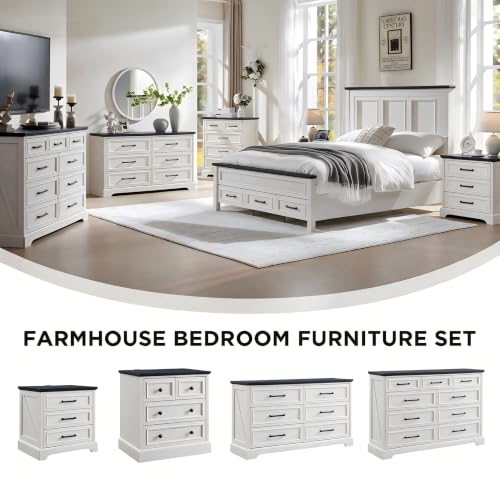 52" Wide Farmhouse 6 Drawer Dresser for Bedroom, Off White, view 5