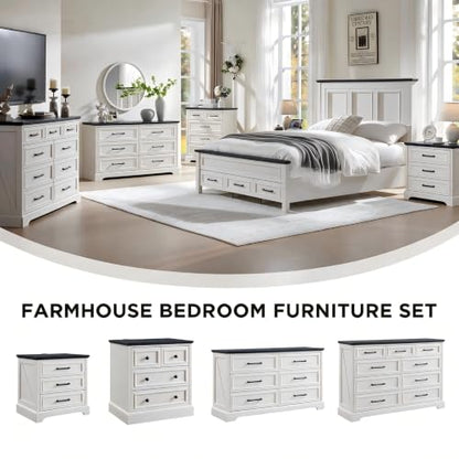 52" Wide Farmhouse 6 Drawer Dresser for Bedroom, Off White, view 5