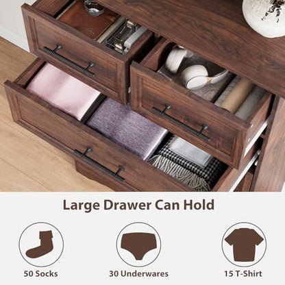 Walnut 6 Drawer Dresser for Bedroom, 44" Tall Chest of Drawers, view 5