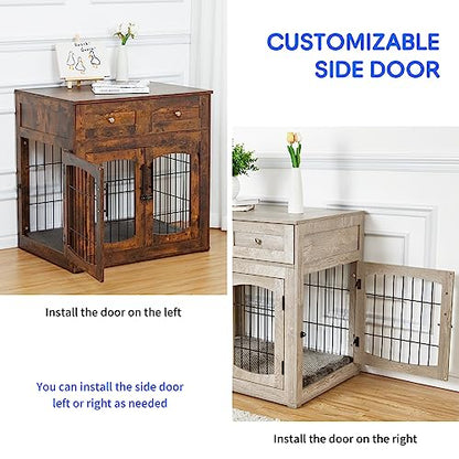 Hipicute Dog Crate Furniture with Drawers, Wooden Kennel for Large Breed Dogs, view 5