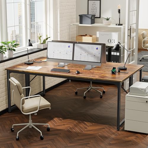 80 X 24 Inch Computer Desk, Power Outlets, USB-C, Rustic Brown, view 3