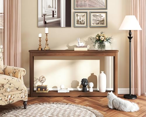 Modern 70 Inch Entryway Table Narrow - Behind Sofa Table Narrow, 8 Inch Deep Console Table Behind Couch with Open Storage, Walnut Entryway Table for Hallway, Foyer, Living Room