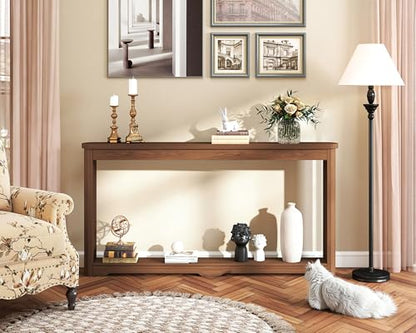 Modern 70 Inch Entryway Table Narrow - Behind Sofa Table Narrow, 8 Inch Deep Console Table Behind Couch with Open Storage, Walnut Entryway Table for Hallway, Foyer, Living Room