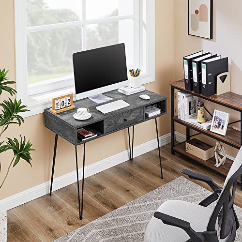 39.3" Home Office Work Table with Drawers,Computer Desk with Hairpin Leg for Writing/Study,Charcoal Grey