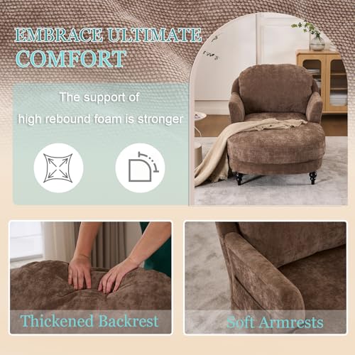 59.8” Chaise Lounge Chair Indoor, Oversized Reading Armchair, Brown, view 6
