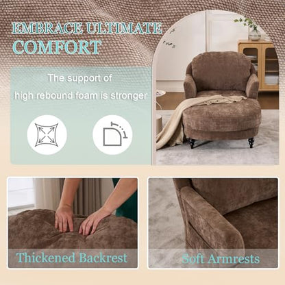 59.8” Chaise Lounge Chair Indoor, Oversized Reading Armchair, Brown, view 6